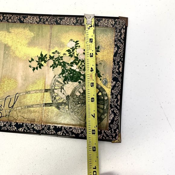 Japanese Folding Screen Flower Cart Painting 2-panel With Gold Fabric Trim 10x8 - Picture 6 of 8